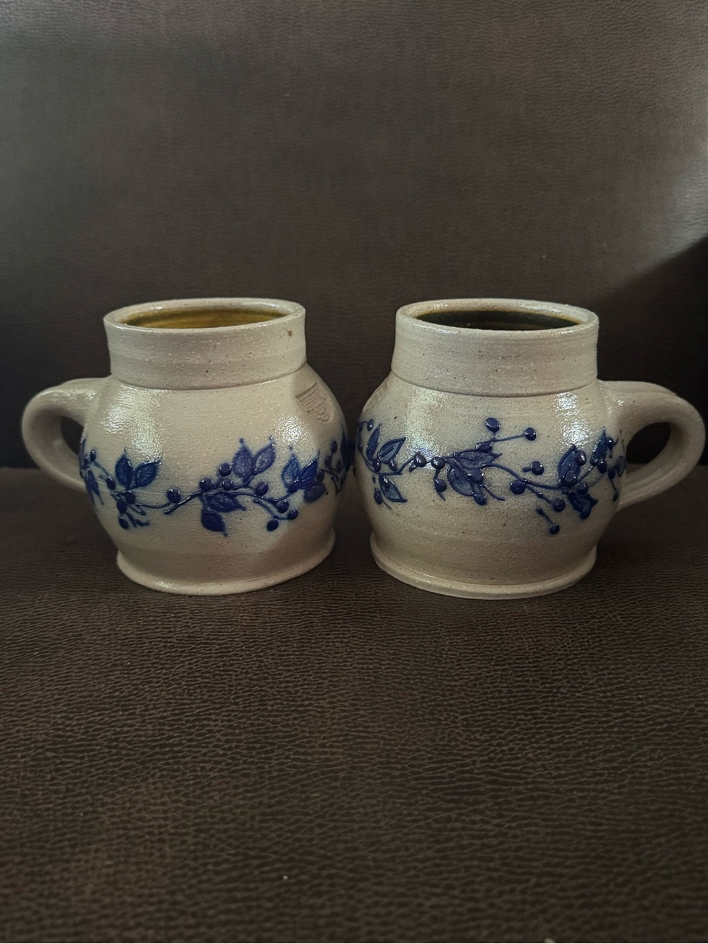 Salmon Falls Pottery Blueberry Vine Cider Stoneware Dining Mugs - Set of 2
